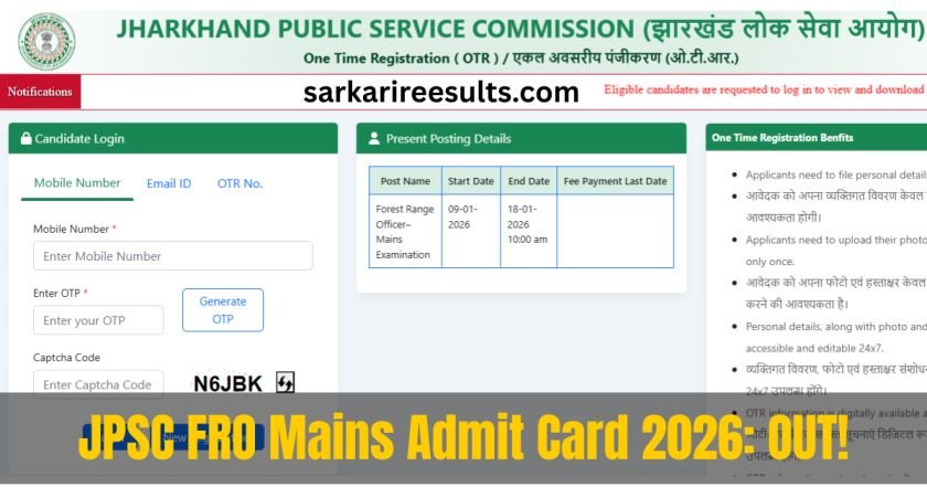 JPSC FRO Mains Admit Card 2026