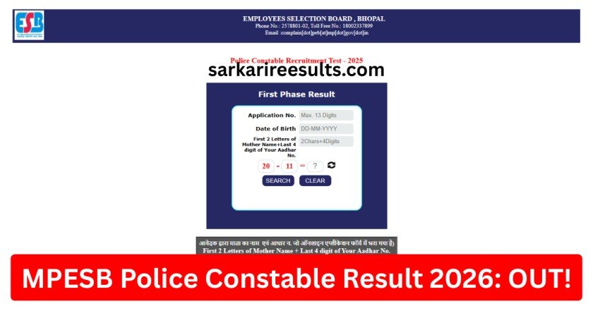 MPESB Police Constable Result 2026