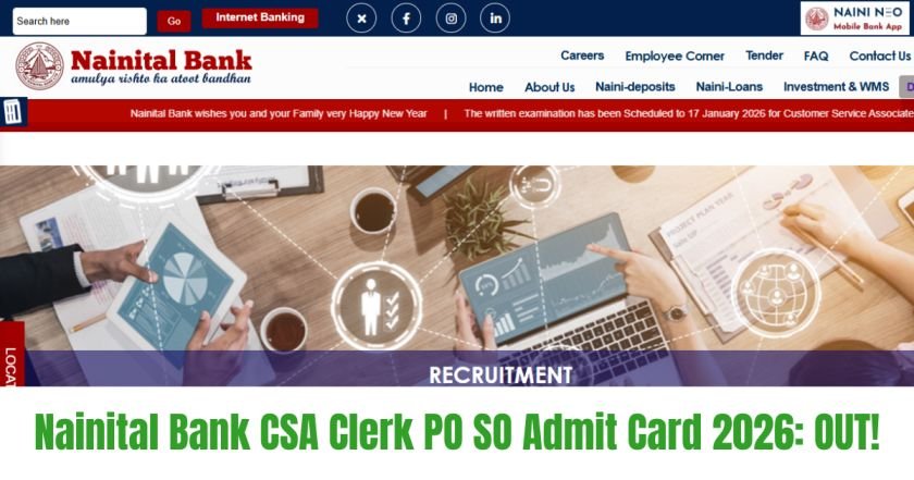 Nainital Bank CSA Clerk PO SO Admit Card 2026