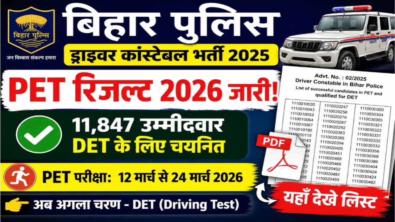 Bihar Police Constable Driver PET Result 2026
