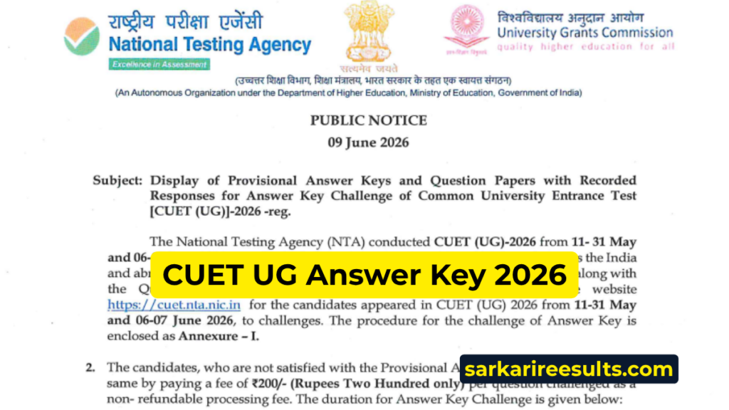 CUET UG Answer Key 2026