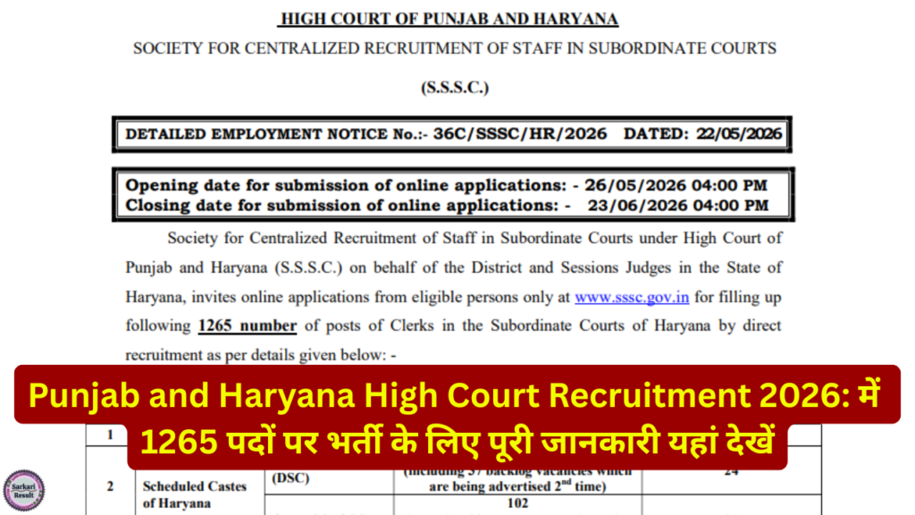 Haryana court clerk recruitment 2026 notification