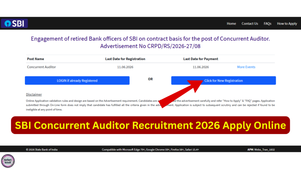 Sbi concurrent auditor recruitment 2026 date