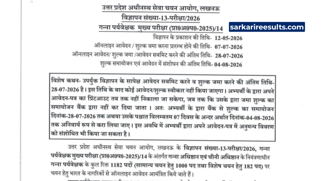 Upsssc ganna paryavekshak recruitment 2026 date