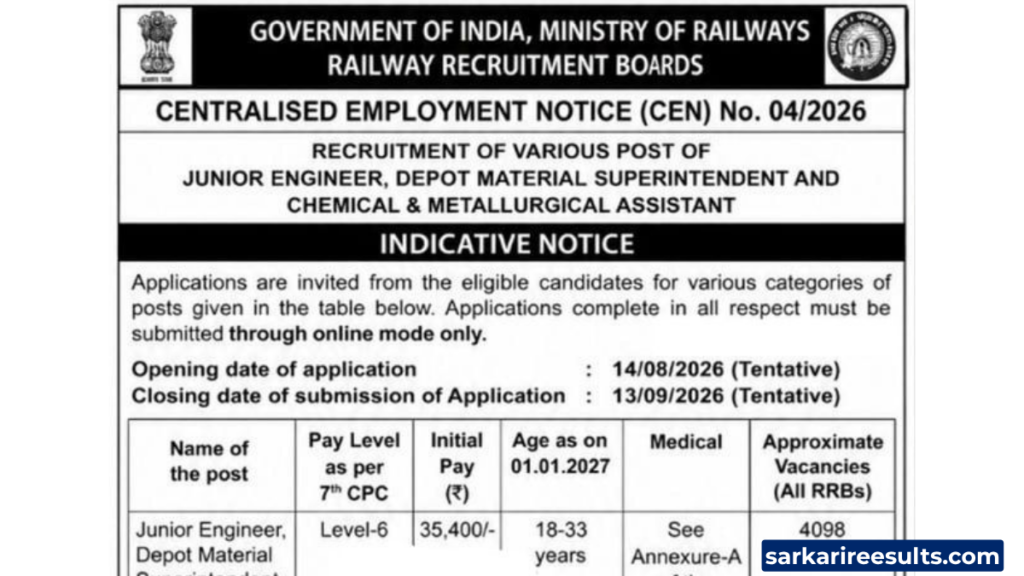 rrb je 2026 notification
