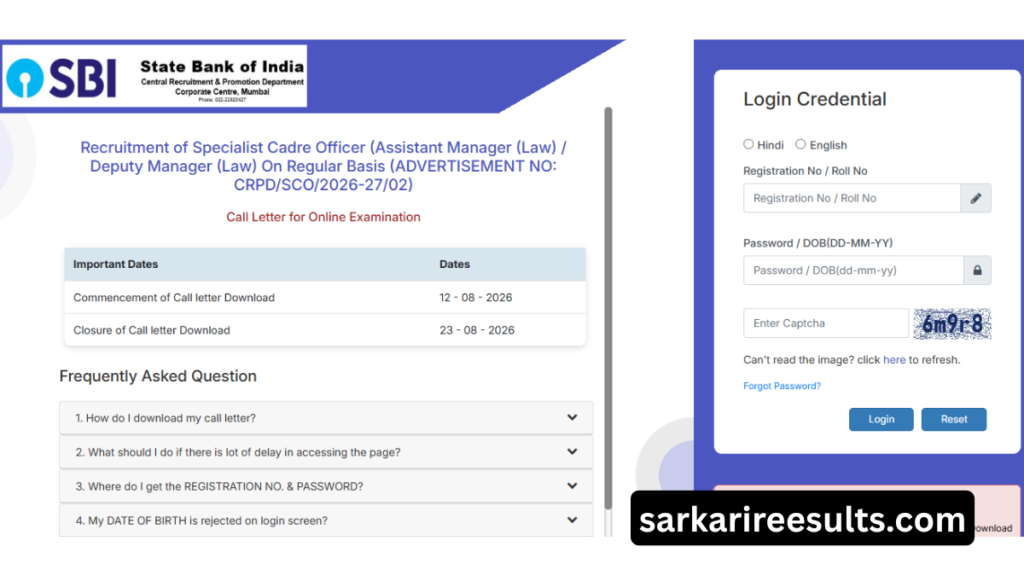Sbi assistant deputy manager law admit card 2026 download