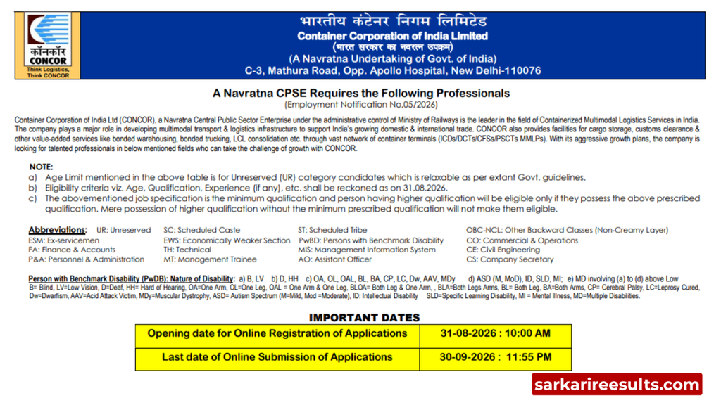 Concor vacancy 2026 notification