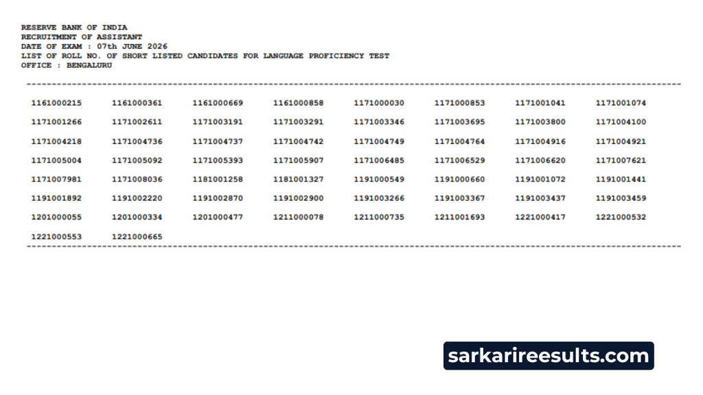 RBI Assistant Mains result Date 2026
