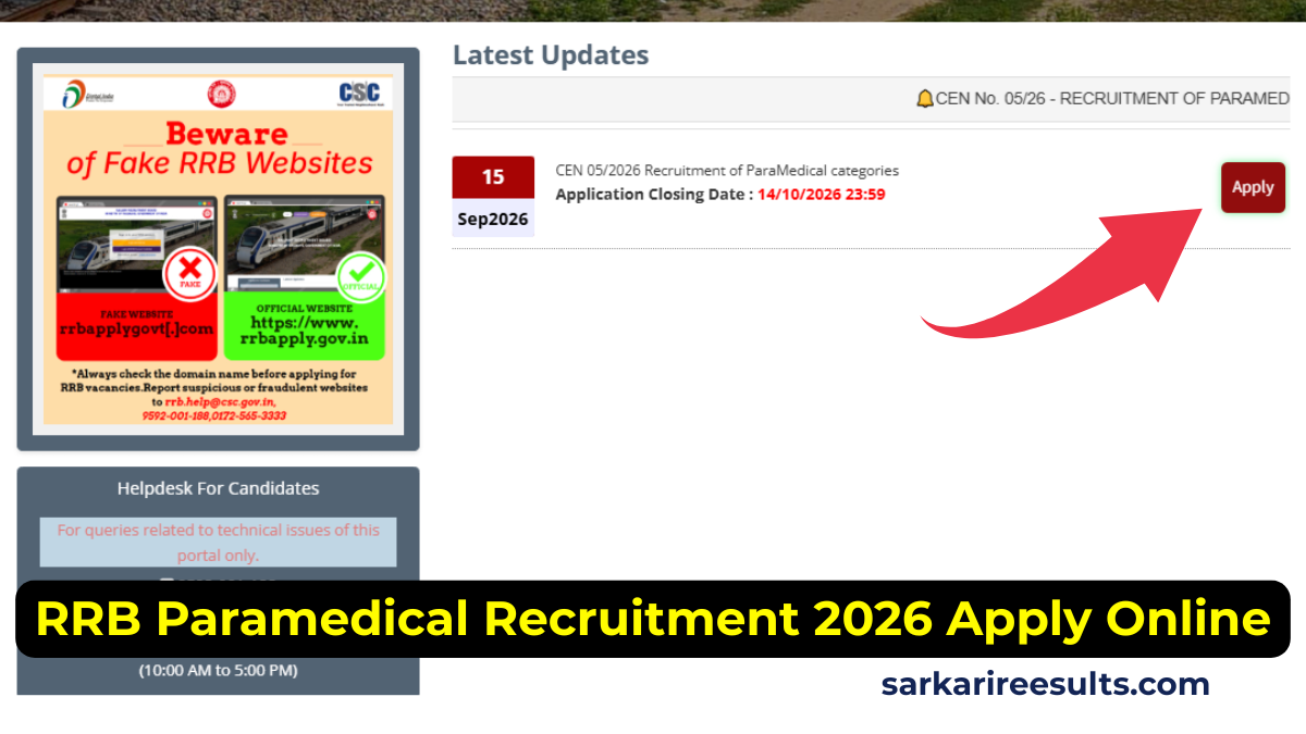 RRB Paramedical Recruitment 2026 official website