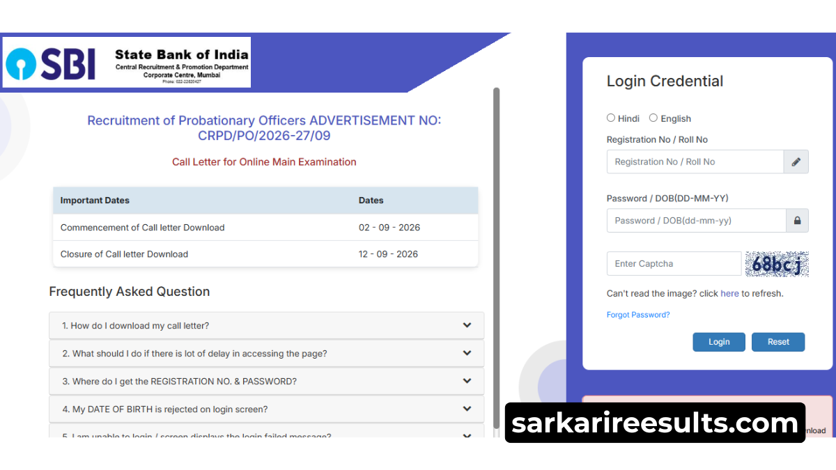 SBI PO call Letter download