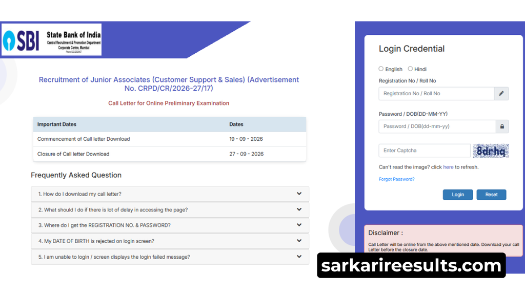 Sbi clerk admit card 2026 download link