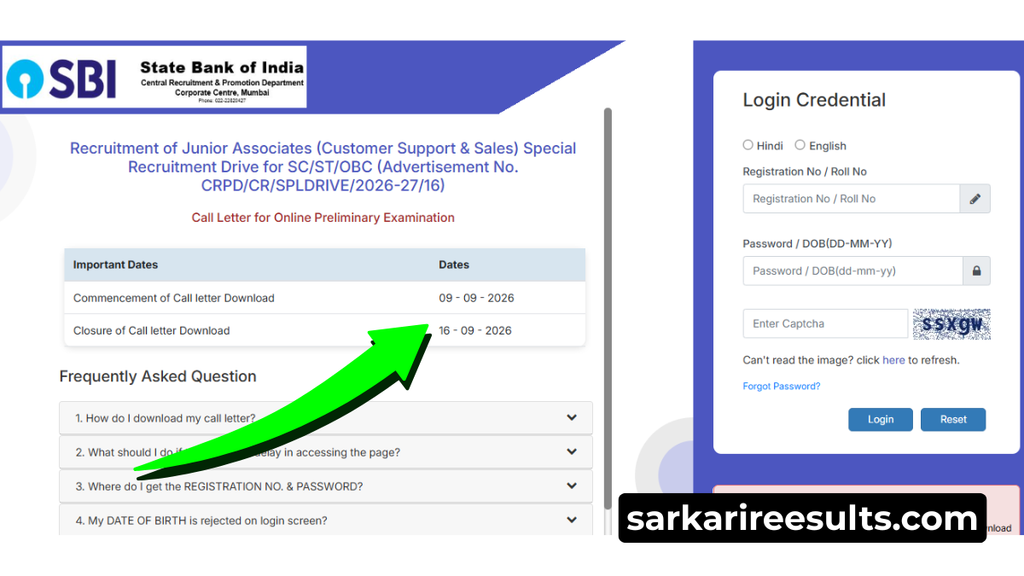 Sbi junior associates call letter 2026 official website