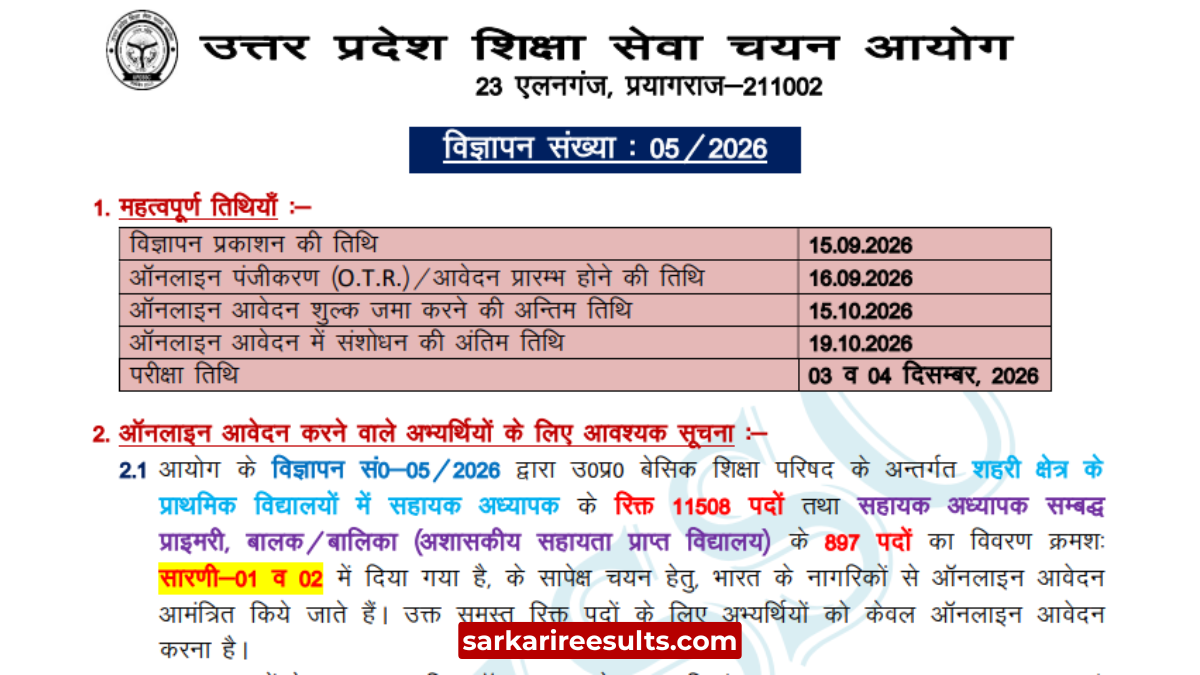 Up assistant teacher vacancy 2026 date