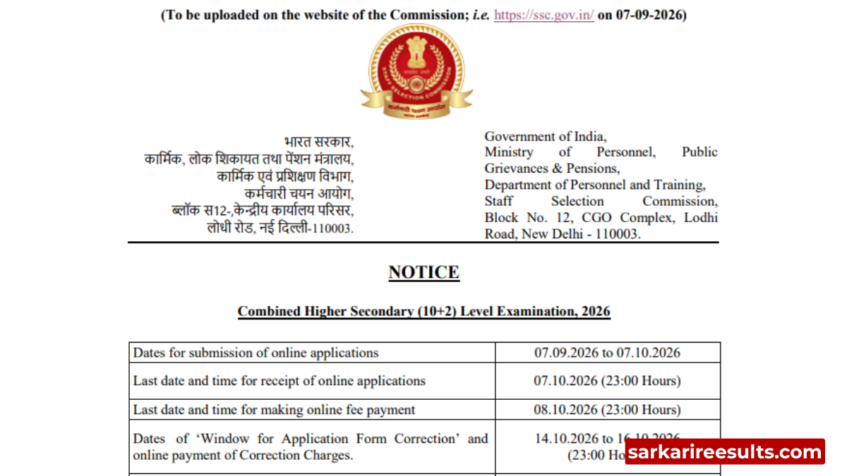 ssc chsl notification out